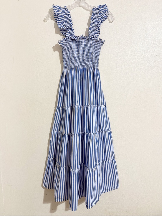 Quince Dresses & Skirts - Quince 100% Organic Cotton Poplin Smocked Midi Dress in Azure Stripe Blue White